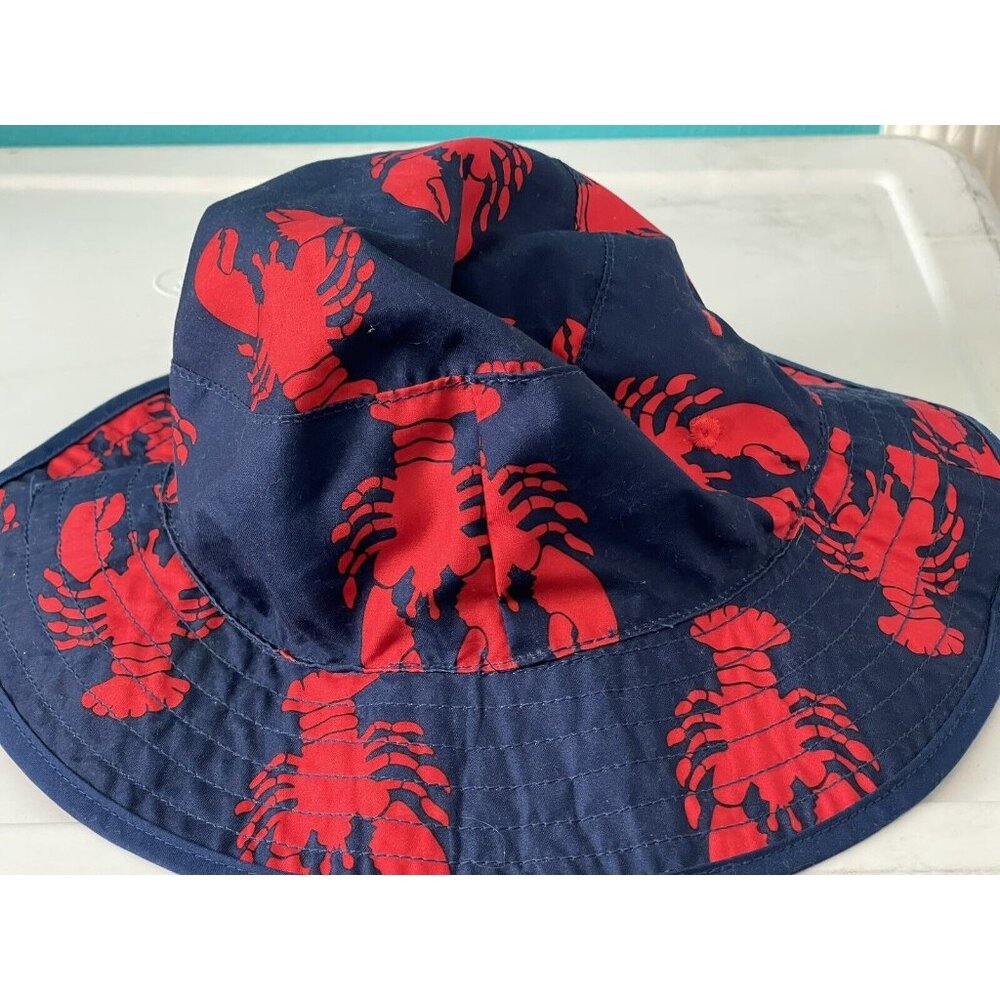 Gymboree Baby‎ Reversible Sun Bucket Coastal Hat Lobster 12-24 M Navy & Red